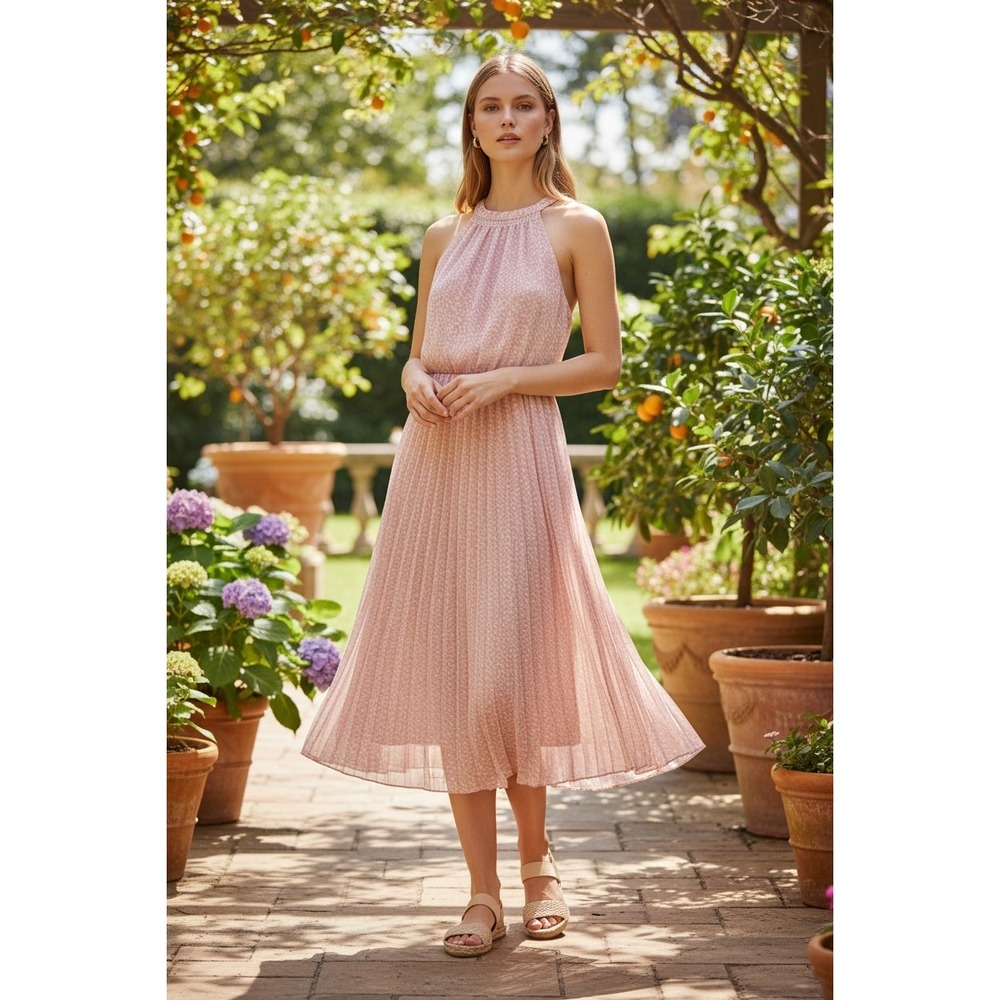 Size L Sleeveless Blush Pink Halter Midi Dress